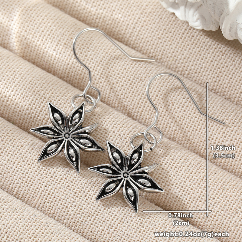 Vintage Silvery Octagonal Pendant Earrings, Bohemian Style